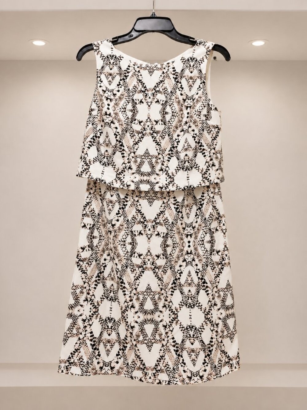 Banana Republic Ivory Midi Dress with Black and Tan Geometric Print